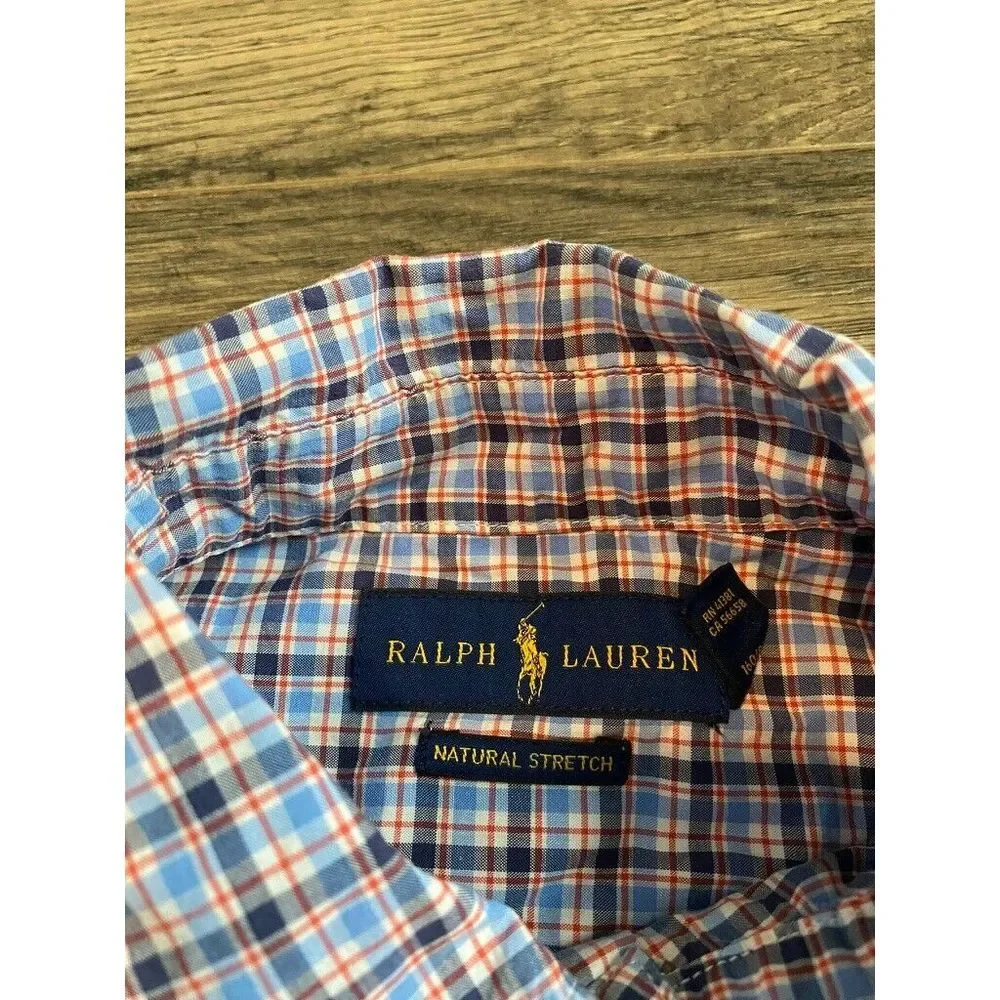 EUC Kids Boy Ralph Lauren long sleeve plaid button up natural stretch SZ L 14 16